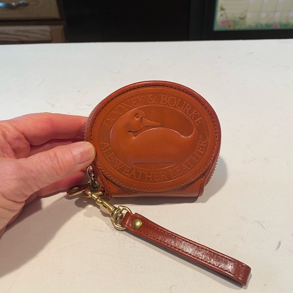 Dooney & Bourke Handbags - Vintage DB Saddle Brown Big DUCK All Weather Leather Coin Purse/Wris…